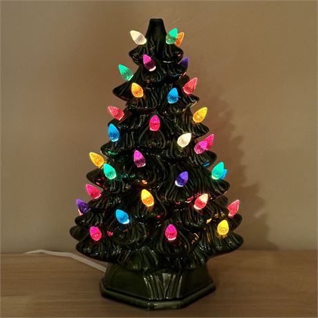 Vintage Lighted Ceramic Christmas Tree - 11"T