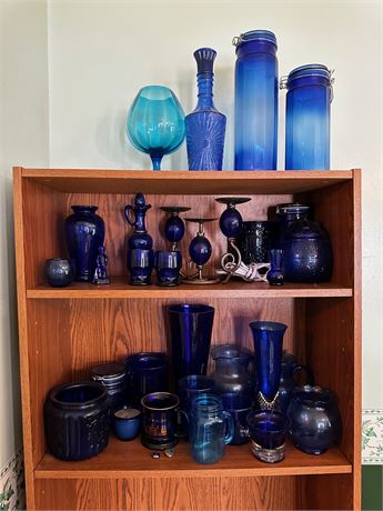 Large lot of Cobalt Blue Glass pieces