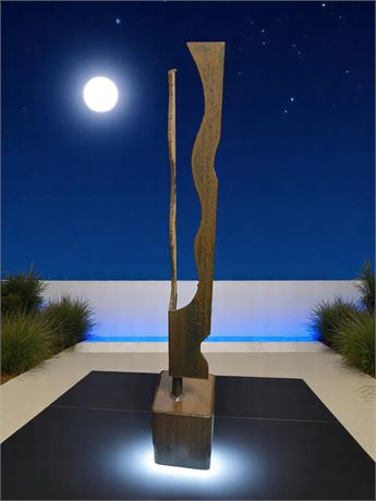 Modernist Art Sculpture Cast Iron Metal With Base By Ohio Artist Terry Klausman