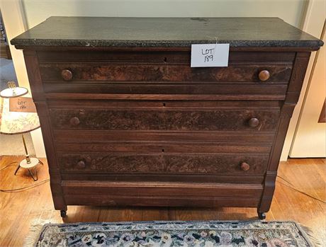 Antique Nicholson‑Style Chest With Veneer Panels & Marble Top