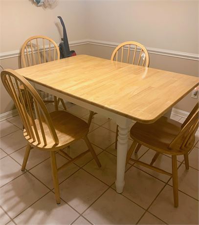 Light Wood Kitchen/Dining Table W/Four Matching Windsor-Style Chairs 54 x 36