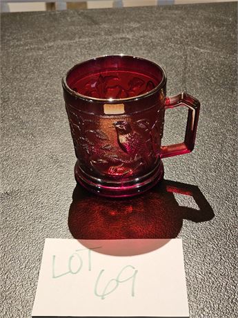 Fenton Red Carnival Glass Robin Bird Shaving Mug