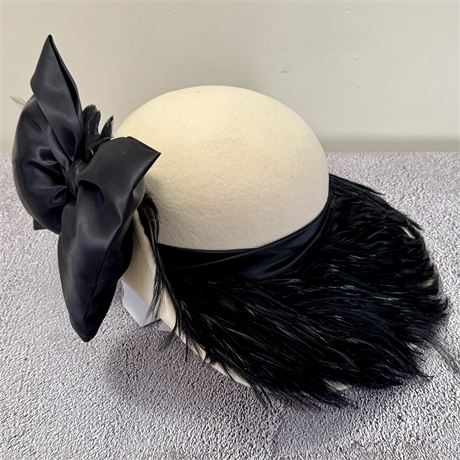 Vintage David M Wool & Genuine Feather Derby Wedding Fancy Hat