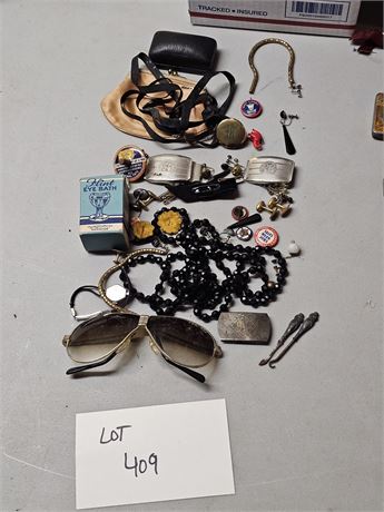 Mixed Ladies Lot:Gold Filled Locket/Black Glass Beads/Buckles/Ferrari Glasses