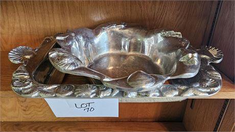 Mariposa Embossed Seashell Metal Bowl & Hencho Mexico Shell Baking Dish Holder