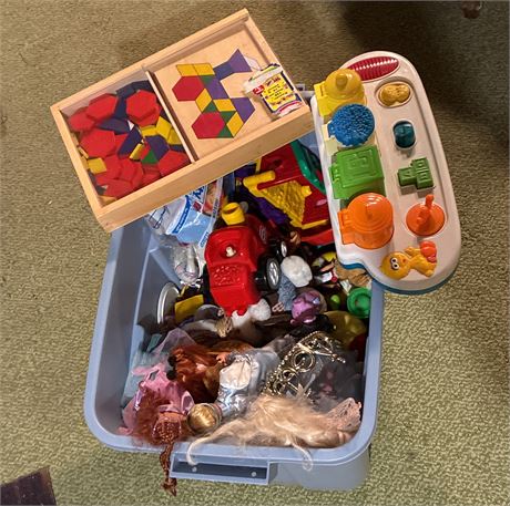 Tote Full of Mostly Vintage Toys - Barbie, Fisher-Price, Cars/Trucks & More
