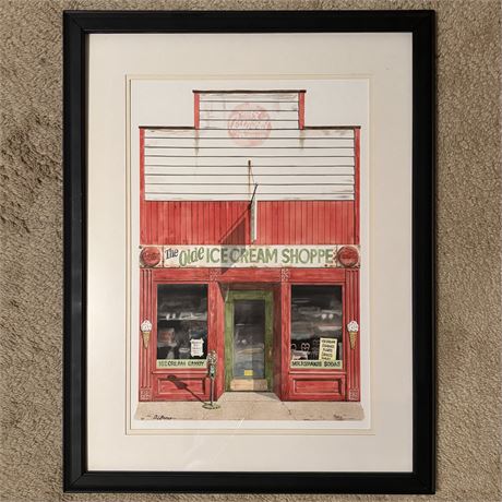 Original D. L. Brown "Ice Cream Shoppe" Painting - 20.5 x 26.x5 (Framed)