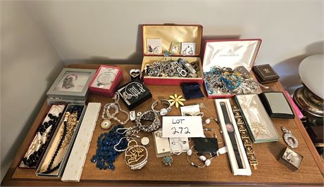 Large Lot Of Mixed Vintage & Modern Costume Jewelry- Watches, Brooches, Bracelet