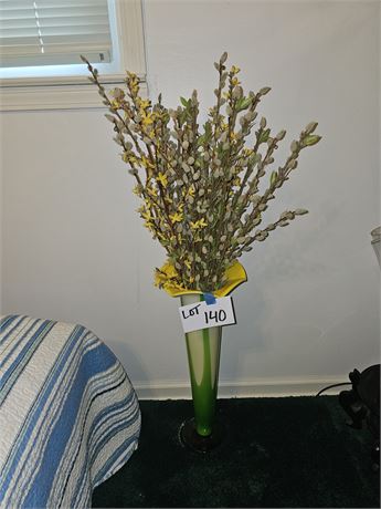 Art Glass Vase with Floral Arrangement