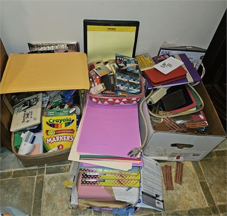 Large Lot Of Mixed Office Supplies- Paper, Calculator's, Markers, Note Pads, & S
