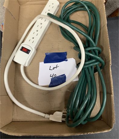 Power Strip and Green Extension Cord Lot