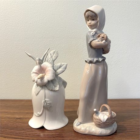 Nao by Lladro Figurine and Musical Hummingbird Bell Shaped Collectible
