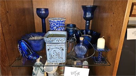 Mixed Blue Decor Lot: Warmer,Vases,Candles & More