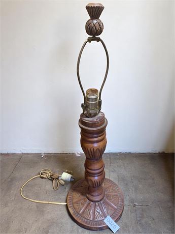 Vintage Carved Wood Table Lamp Without Shade