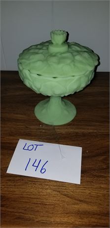 Fenton Custard Green Lidded Compote