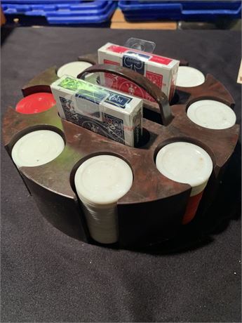 Poker Chips, Playing Cards and Chip Caddy