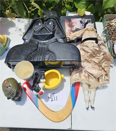 Mixed Toy Lot- Star Wars Carry/Storage Case, Boom-A-Rang, Doll & More