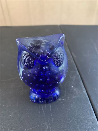 Lefton Cobalt Blue Art Glass Owl Figurine OR Paperweight