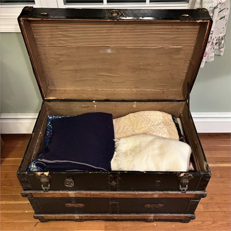 Antique Steamer Trunk Filled with Blankets & Such!