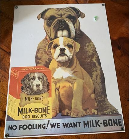 Milk-Bone Dog Biscuit/Bulldog Advertising Wall Sign & Distressed Wall Frame