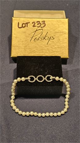 14k Diamond & Pearl Bracelet 9" 5.6 dwt