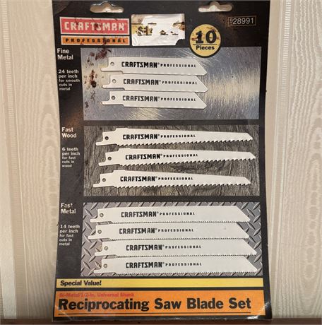 New Craftsman 10 Pc. Reciprocating Saw Blade Set - 1/2" Universal Shank