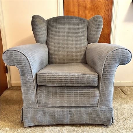 Blue and Pale Striped Upholstered Side Chair - Approx. 37.5"W x 37"T