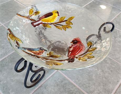 Bird Bath: Glass, Metal Stand