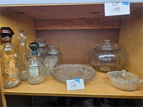 Mixed Glass Lot: Decanters / Platters / Canisters & More