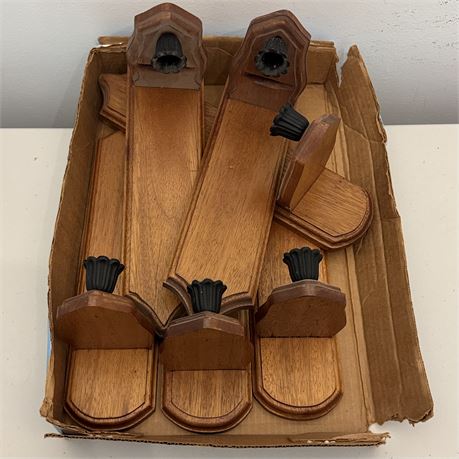 Lot of 6 Primitive Style Wall Mount Wood Candle Holders