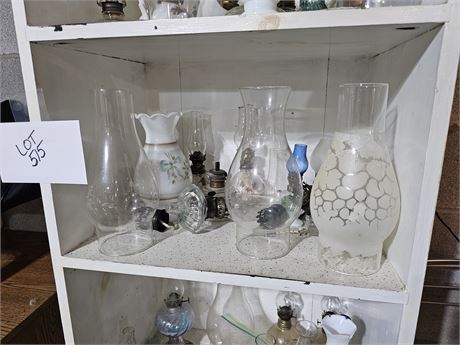 Mixed Oil Lamp Lot: Vintage / Glass Chimneys & More - Different Sizes & Makers