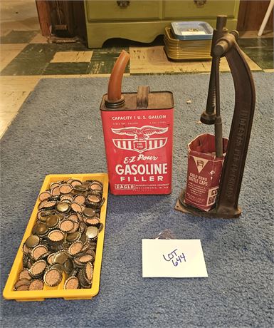 Bottle Capper, Bottle Caps & 1 Gal E-Z Pour Gas Can