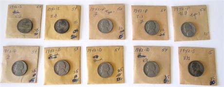 1942S, 1942P, 1942D Nickels