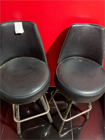 Vinyl Upholstered Metal Framed Bar Stools/Chairs With Backs In Black (Vintage)