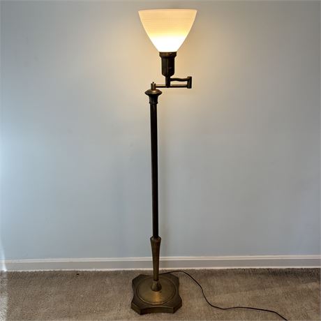 Brass Swing Arm Torchiere Floor Lamp