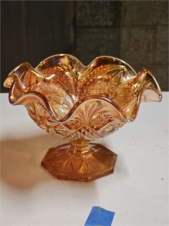 Imperial Marigold Carnival Scroll Embossed Scalloped Edge Footed Bowl