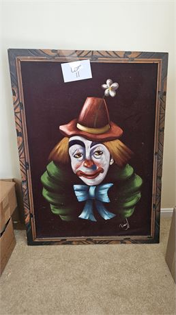 Velvet Signed "Daniel Clown" Painting