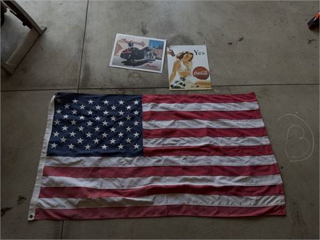 Coca Cola and Motorcycle Metal signs, American Flag