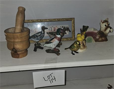 Mixed Decor Lot Bird Figures, Vintage Dog Planter & More