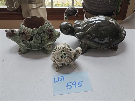 Ceramic Green Outdoor Turtle / Turtle Planter & More