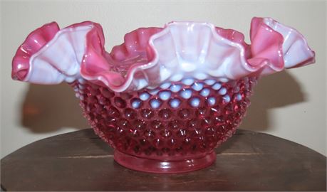Vintage Fenton Cranberry Opalescent Hobnail Bowl