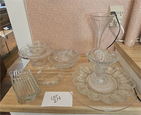 Mixed Clear Glass Lot:Egg Tray, Vase, Bon Bon Footed Plate & More