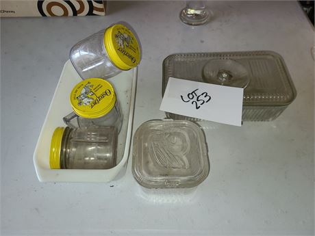 MCM Refrigerator Glass Lidded Storage/Osterizer Blend Containers & Pyrex Bread