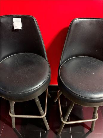 Vinyl Upholstered Metal Framed Bar Stools/Chairs With Backs In Black (Vintage)