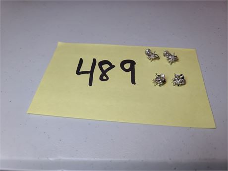 2 Pair 14k Ladies White Gold Diamond Chip Earrings Pierced & Screw On 2.4 DWT