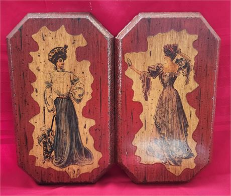 Lacquered Victorian Ladies Plaques