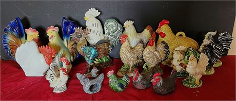 Chicken figurines, etc