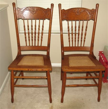 2 Press Back Wicker Seat Chairs