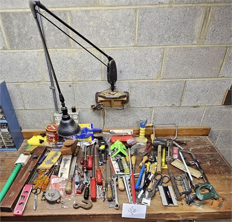 Mixed Tool Lot: Stanley Wood Level, Pry Bars,Screw Drivers, Saws, Hammers & More