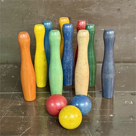 Antique Wooden Tabletop Bowling Game